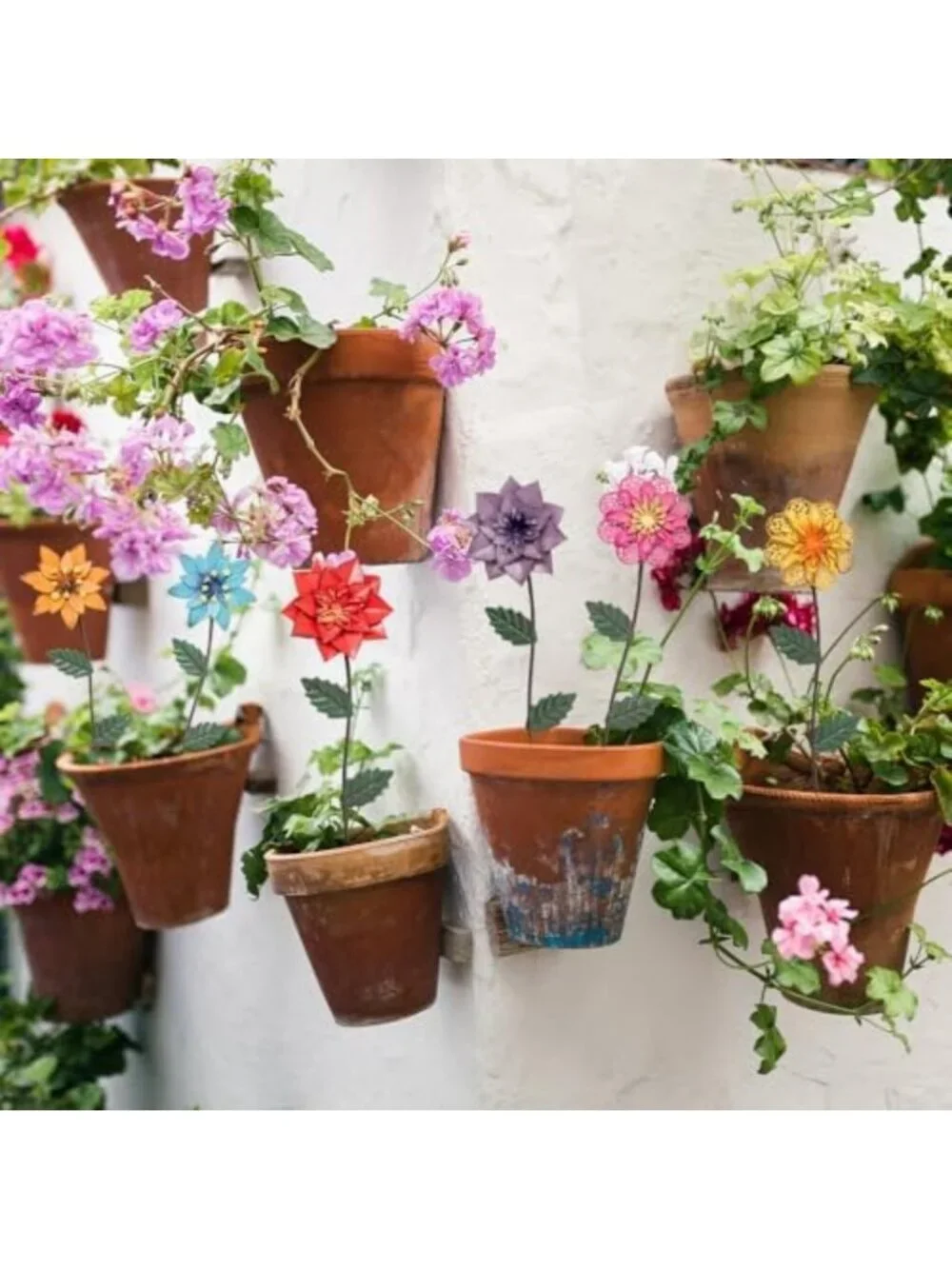 Colorful Metal Flower Garden Stakes - 6 Pack Outdoor Decor for Yard & Pathway